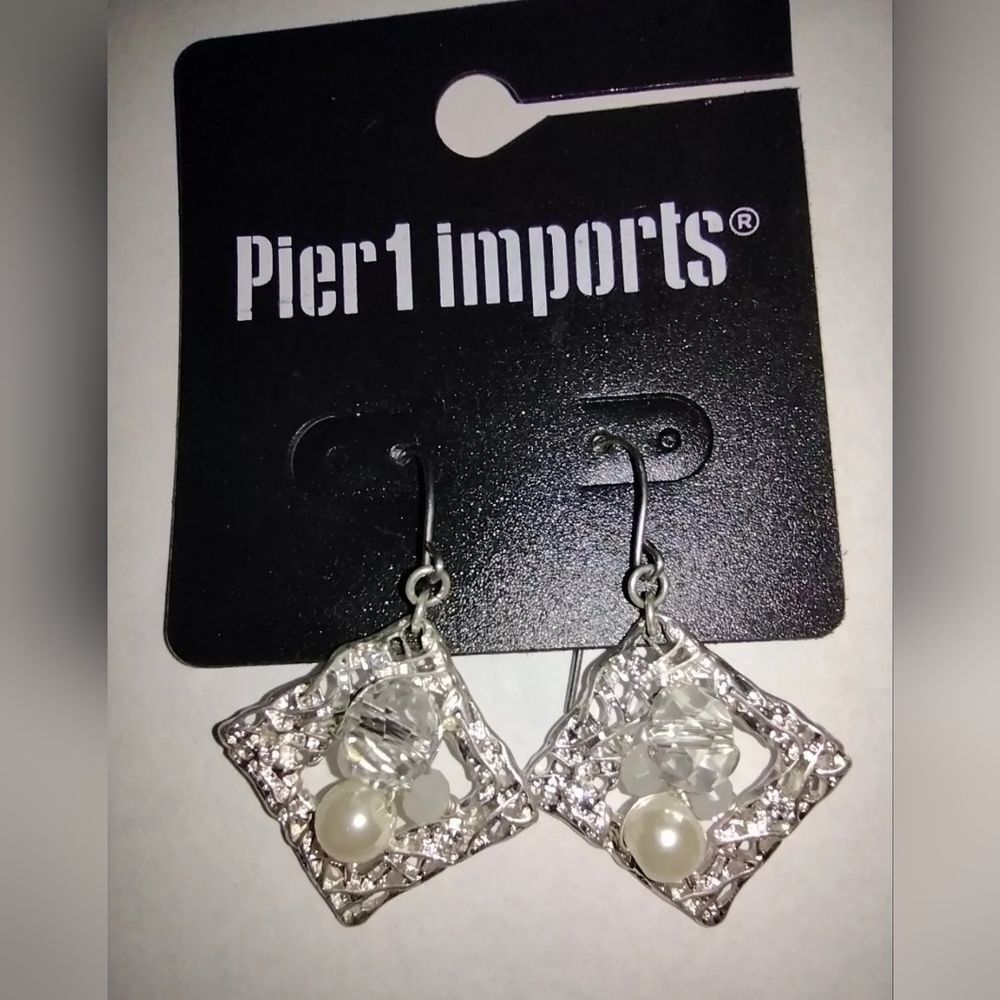 Pier 1 Silver and White Dangle Earrings
